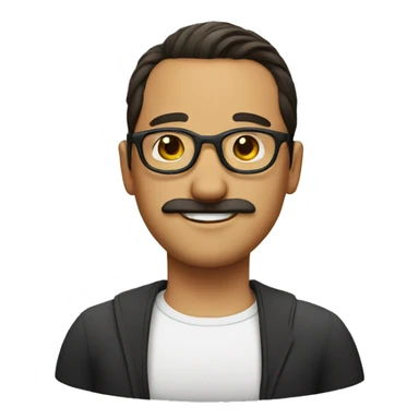 a man with a bun, round glasses and thin moustache sticker