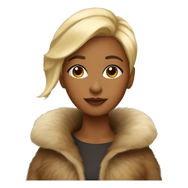 Brown-skin girl with pixie blonde hair, wearing a fur coat sticker
