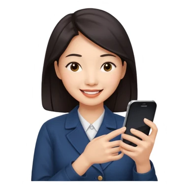 페르소나 요약 : 휴대폰을 보고 즐거워하는 여자, 40대의 아시아 여성이 한손으로만 휴대폰을 쥐고, 화면을 보면서 미소를 짓고 있어요. 시선은 휴대폰 화면으로 향하고 있어요. sticker