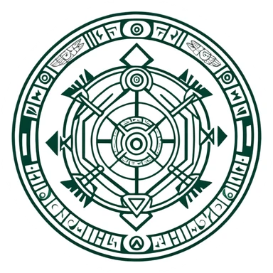 Ancient Maya symbols for message sending and receiving, stylized with authentic Maya animal messengers. Only dark green (#013220) lines on white background, geometric sticker