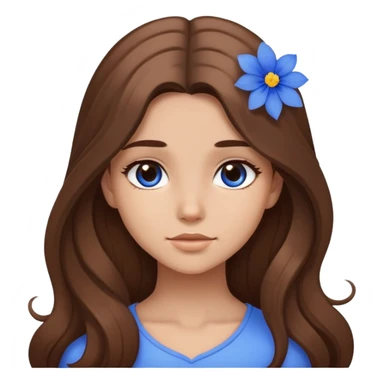 Pretty girl long brown hair blue flower in hair  sticker