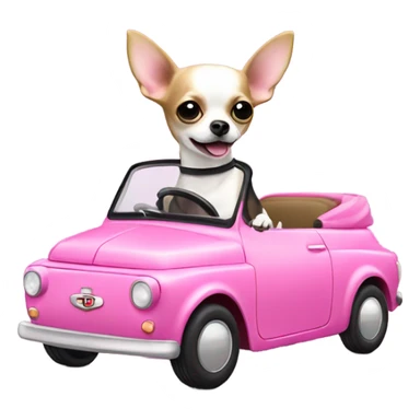 Black and white Chihuahua driving pink Fiat sticker