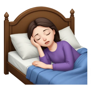 generate a girl brunette sleeping in bed. Looking upset sticker