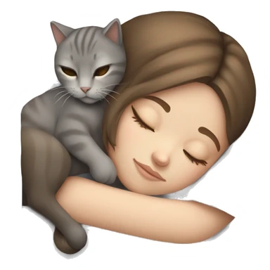 White girl brown hair sleeping with gray cat sticker