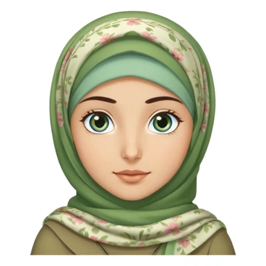 Turkish beautiful finish Konya girl blue eyes and green khaki hijab and light green floral dress and she go out on office sticker