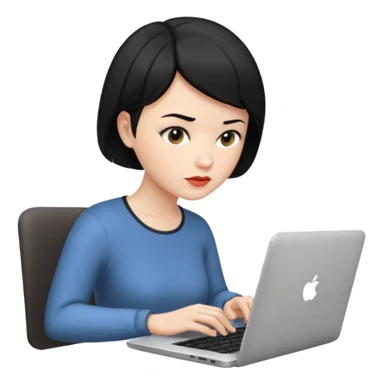 a white woman who has black short hair typing laptop sticker