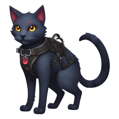 cool edgy fantasy dark-shadow-themed animal vampiric cat hybrid Fakemon  with a harness and collar full body sticker