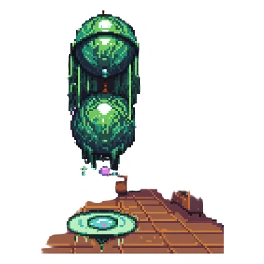 a slimy dance hall with goo dripping from the ceiling and a disco ball in pixel art style sticker