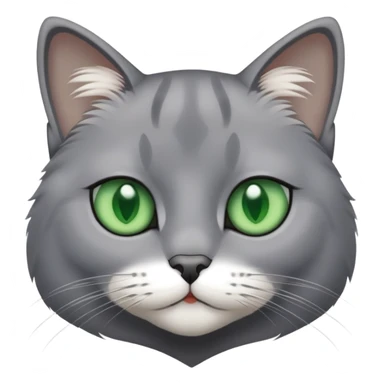 a gray cat with green eyes and a white patch of fur sticker