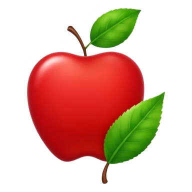 "iOS style apple emoji, bright red with a glossy texture and green leaf, no background" sticker