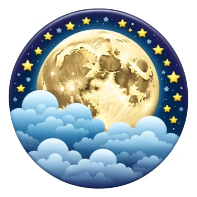 A round galactic colored button with a damask style full moon, stars, and clouds in the center sticker