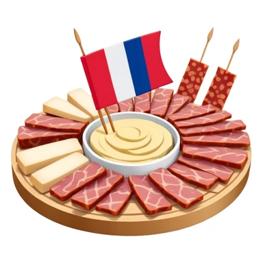 French flag on tooth pick on top of a SPAM charcuterieplatter sticker