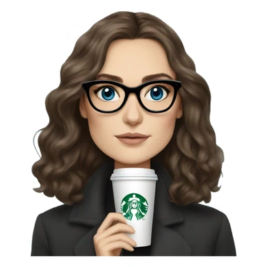  ⁸lHyper Realistic Photo keireav Knightly wearing black glasses and blue eyes holding Starbucks  sticker