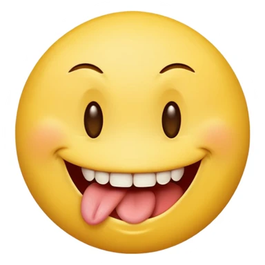 a yellow smily face with a smirk and biting on his tongue sideways sticker