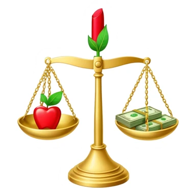 gold scale with green dollar bills on left side and lipstick and nail polish on right side sticker