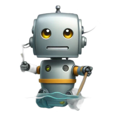 robot with fishing road sticker
