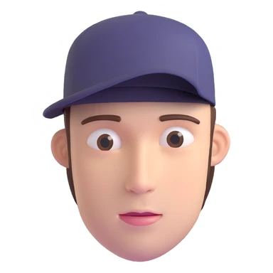 man 30 years old, hair coming out from under cap, with diastema sticker