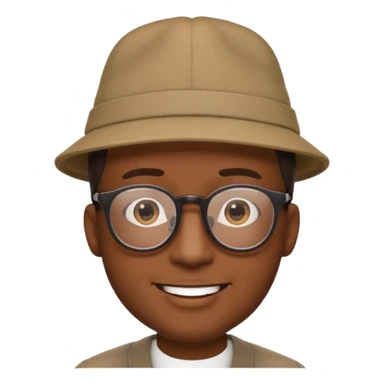 black man with glasses, gentle smile, wearing a hat, Soul movie style, emoji style sticker