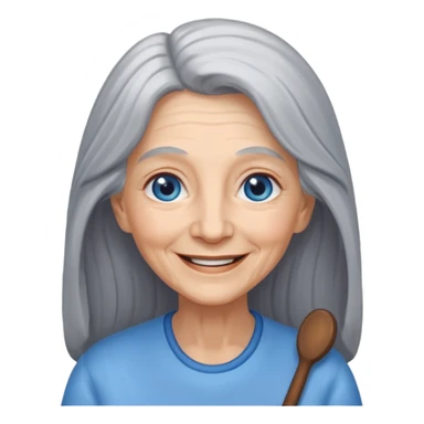 an elderly woman with long, grey hair and a smiling face with blue eyes sticker