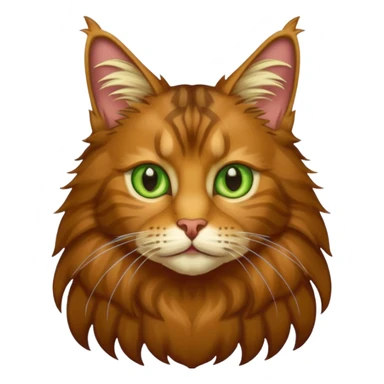 je veux un emoji chat main coon marron à poil long avec les yeux vert jaunes  sticker