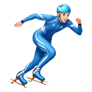 An icon featuring a speed skater gliding effortlessly on a sleek ice track. The background showcases a stunning winter landscape with snow-covered trees, distant mountains, and a clear blue sky. Transparent background highlights the speed, precision, and beauty of speed skating. sticker