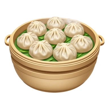 Hangzhou Xiaolongbao steamed soup dumplings with steam rising, simplified emoji style with bold outlines and bright colors, cartoon style Zhejiang specialty sticker