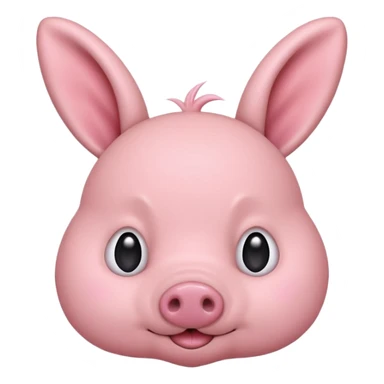 a pink creature with a pig snout but bunny ears , small smirk and blush - fringe covering the top half of his eyes ( dwaekki ) sticker