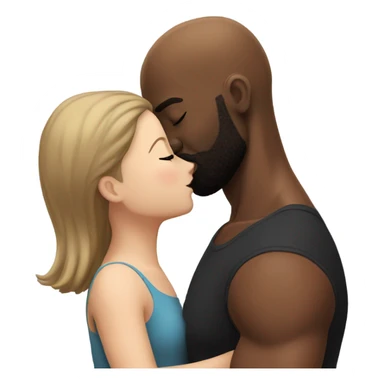 White girl brunette kissing muscular black bald man with beard sticker