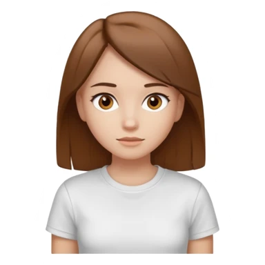 Chica de pelo liso y marrón con ojos color marrón claro y una camiseta blanca y la piel blanca sticker