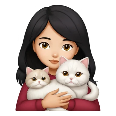 Black hair filipina girl snuggling ash white Persian cat sticker