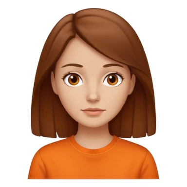 brown haired woman no smile with orange shirt sticker
