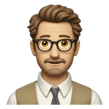 wes anderson character of a 40-year old man with short quiff and hipster beard, brown hair with a bit of grey, white oxford collar shirt all buttoned up (no tie) sticker