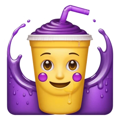  White styro with purple juice inside visible from the top only. Add a stoned yellow emoji face that os holding the cup sticker