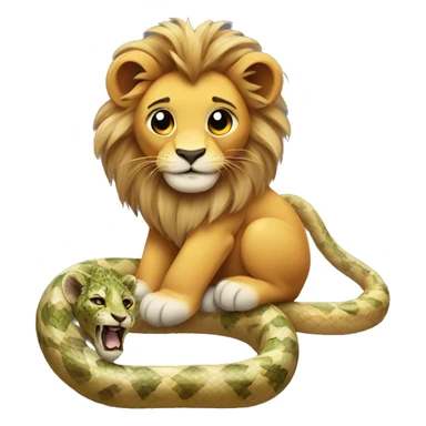 Baby lion with mane and Snake hanging out sticker