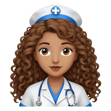 Brown nurse bluescrubs long curly hair sticker