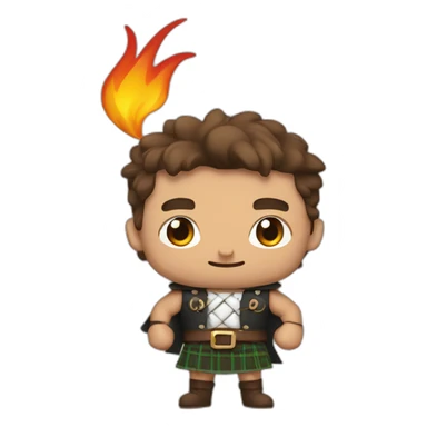 monty wearing a kilt flexing bicep brown hair surrounded by fire sticker
