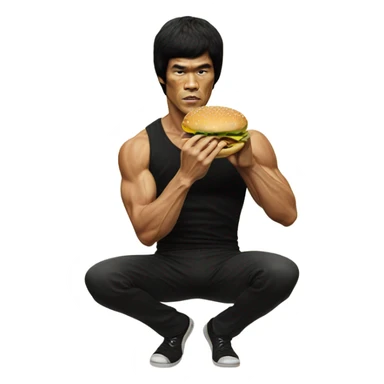 bruce lee eating hamburger sticker