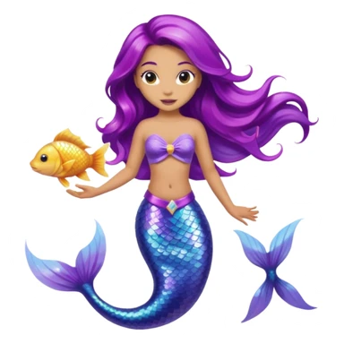 Light skin  Purple tail mermaid with fish pet sticker