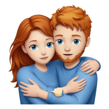 Ginger boy hugging brunette girl. Both have blue eyes.  sticker