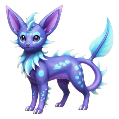 Rare realistic purple indigo violet nebulae shiny sparkly dark-neon glowing bioluminescent edgy badass epic pretty beautiful handsome gorgeous aesthetic colorful vibrant Vernid-Trico-Vaporeon-Espeon-species-Fakemon-creature by LiLaiRa, 4 legs, 1 tail, random markings, (full body) sticker