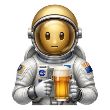 a full astronaut space suit with a pint of delicious beer inside it instead of a human, the glass of beer visible through the helmet sticker