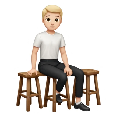 a person sitting on a stool with straight back turn in straight body putting their hands on both legs. sticker