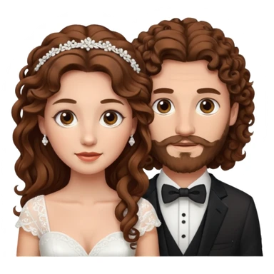 wedding couple woman with brown hair and eyes man with long curly hair and facial hair sticker