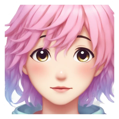 Gorgeous anime style shojo man with blushing face aesthetic and pretty colorful shiny gradient pastel hair trending style sticker