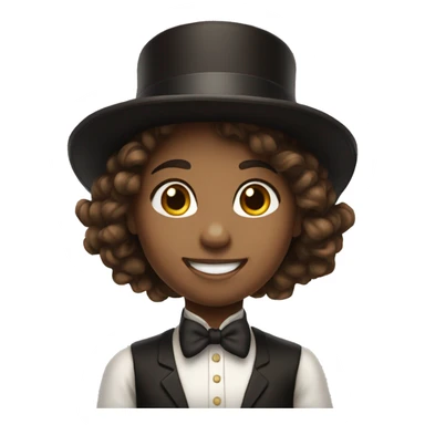 smiling girl- white skin- hair brown - in top hat sticker