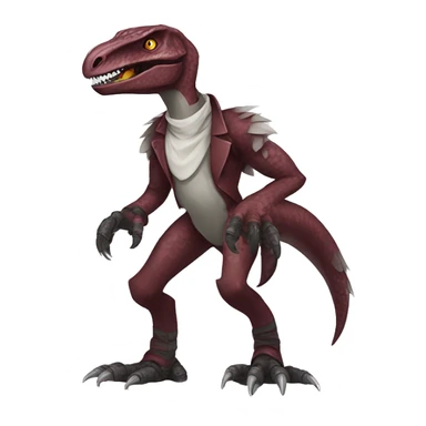Maroon edgy badass modern handsome velociraptor-Digimon, full body sticker