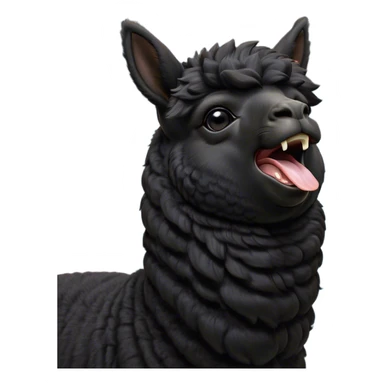 Cinematic Cute Yawning Black Alpaca Portrait Emoji, Head tilted slightly with a dramatic, wide-open yawn, showcasing a soft, plush jet-black fleece with gently drooping ears, round dark eyes barely open in drowsy contentment, Simplified yet irresistibly adorable features, highly detailed, glowing with a soft, cozy glow, high shine, relaxed yet expressive, stylized with a touch of whimsy, bright and endearing, soft glowing outline, capturing the essence of a sleepy yet affectionate alpaca, so drowsy it feels like it could stretch out of the screen and curl up for a nap! sticker