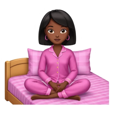 Dark skin Black barbie, short  black bob  hair, pink pajamas in bed  sticker