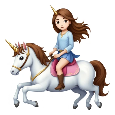 short girl with long brown hair riding a unicorn sticker
