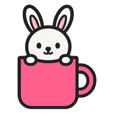 pink mug with a bunny inside, color outline icon style sticker